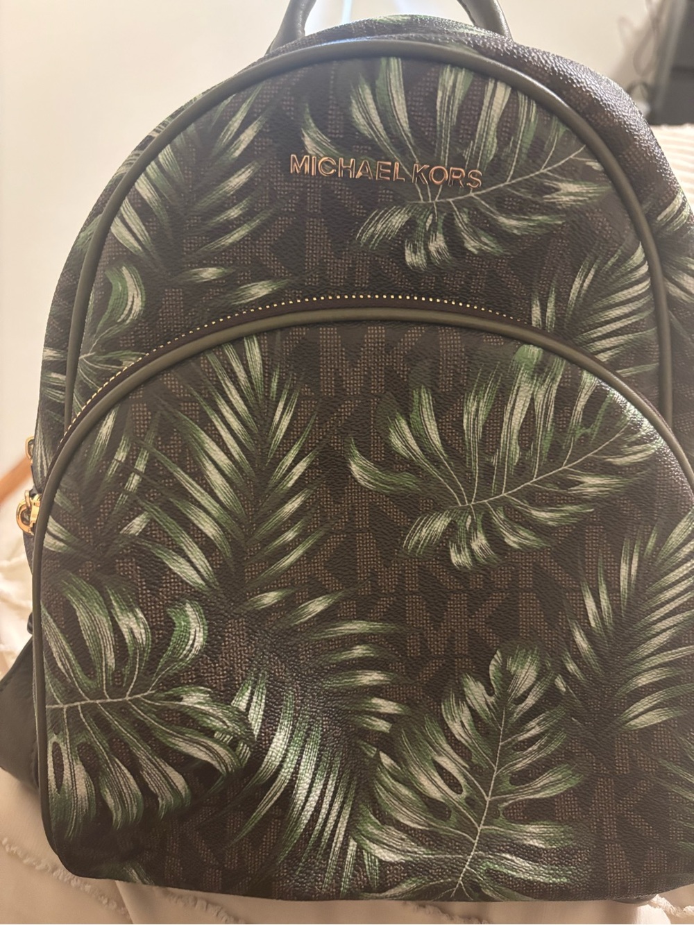 NWT Michael Kors Abbey Medium Tropical Backpack Brown Olive $348